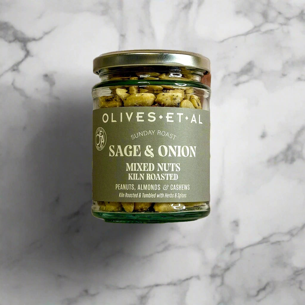 These aromatic sage & onion mixed nuts include kiln Roasted Peanuts, Cashews and Almonds tumbled in herbs & spices with an aromatic flavor. 