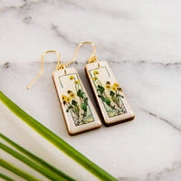 Art Deco Wild Pansy Floral Tapered Rectangle Earrings for gift delivery in Seattle