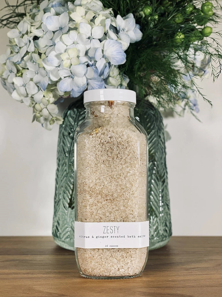 Zesty Lemon peel and ginger bath salts available from Campanula Design Studio in Seattle.