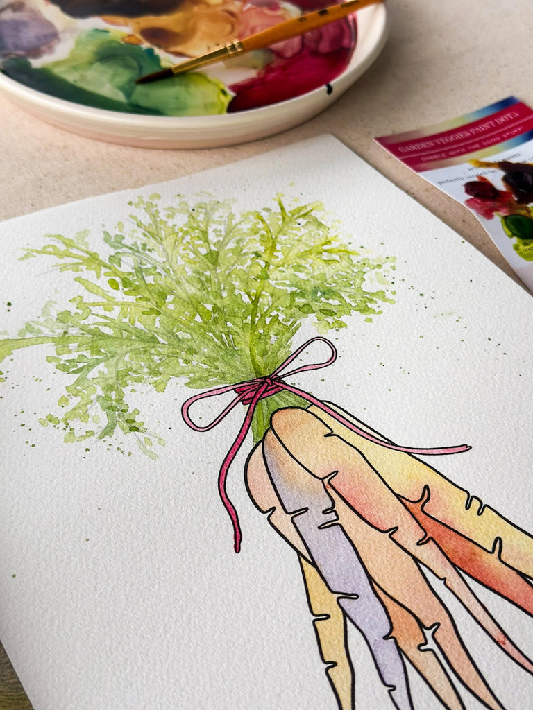 For your gardening painting crafty friend, this watercolor garden veggies kit is available at Campanula Design Studio in Seattle.