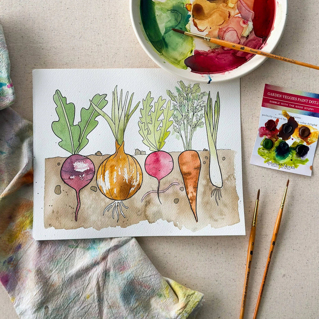 For your gardening painting crafty friend, this watercolor garden veggies kit is available at Campanula Design Studio in Seattle.