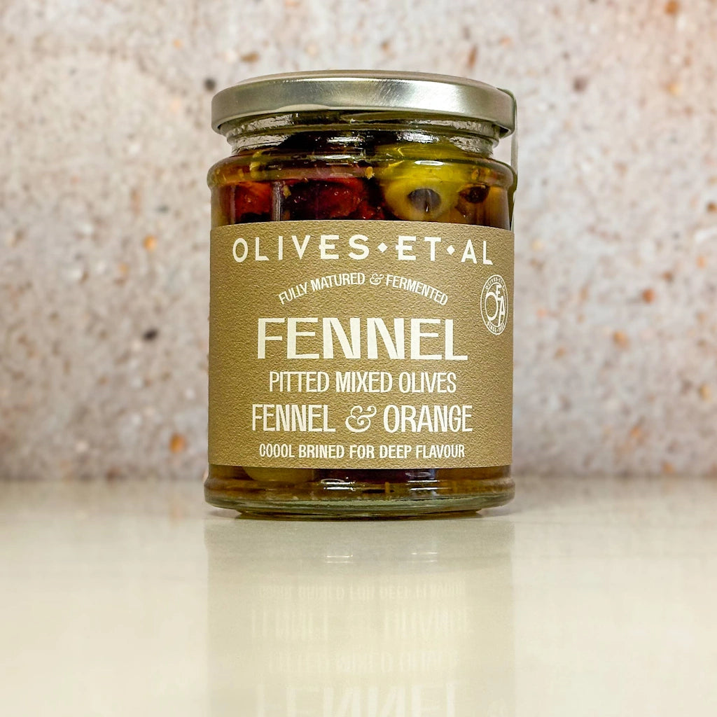 Fennel & Orange Pitted Mixed Olives available from Seattle florist, Campanula Design Studio.