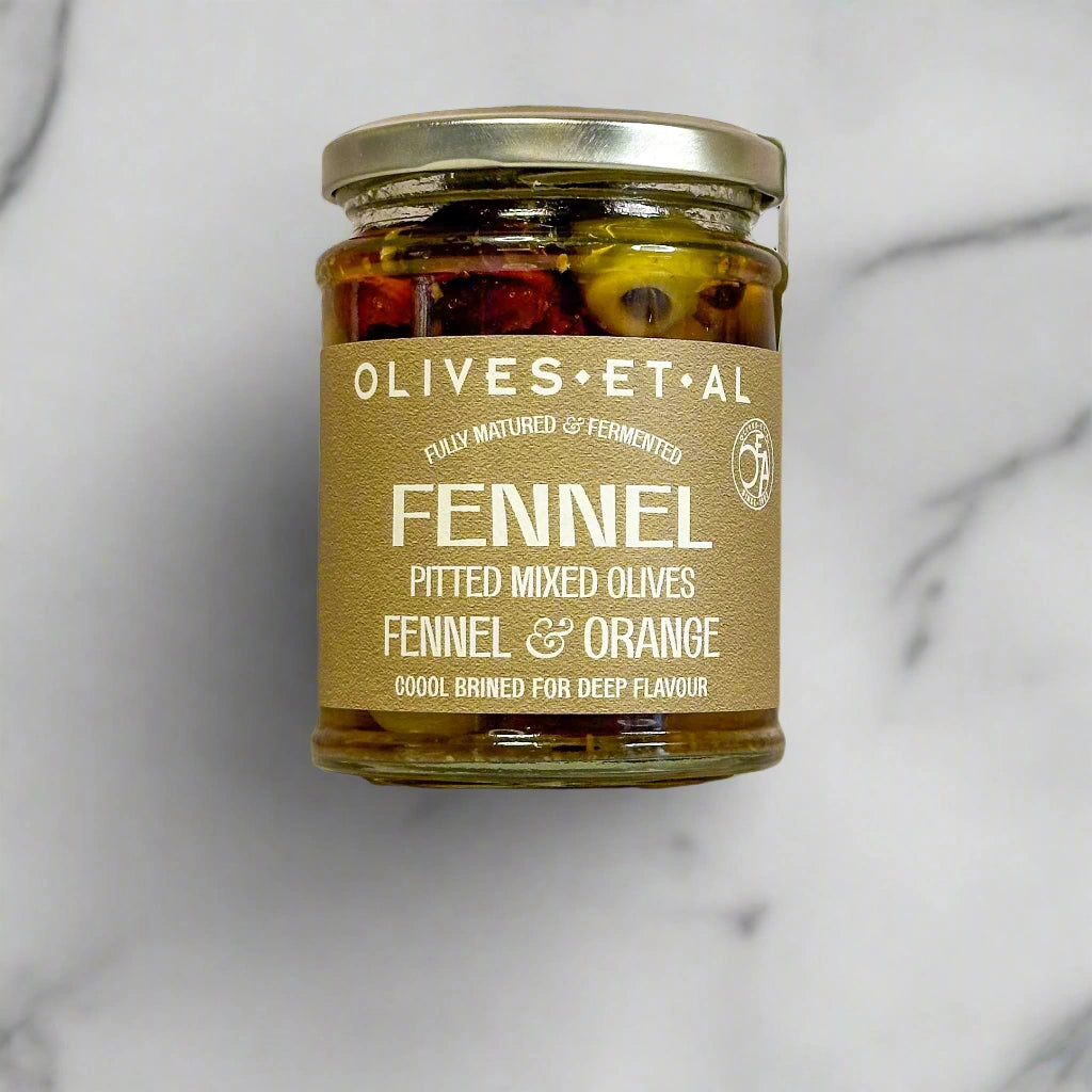 Fennel & Orange Pitted Mixed Olives available from Seattle florist, Campanula Design Studio.