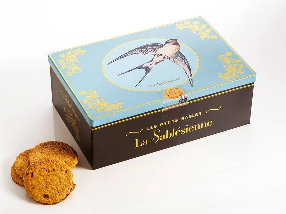 "Hirondelles" Salted Caramel Shortbread Cookies Tin available from Seattle florist and gift basket shop, Campanula Design Studio.