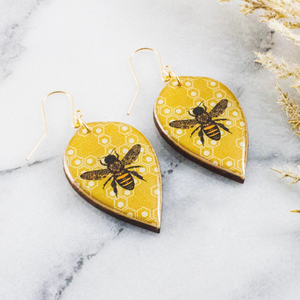 These beautiful bee earrings are available from Campanula Design Studio in Seattle.