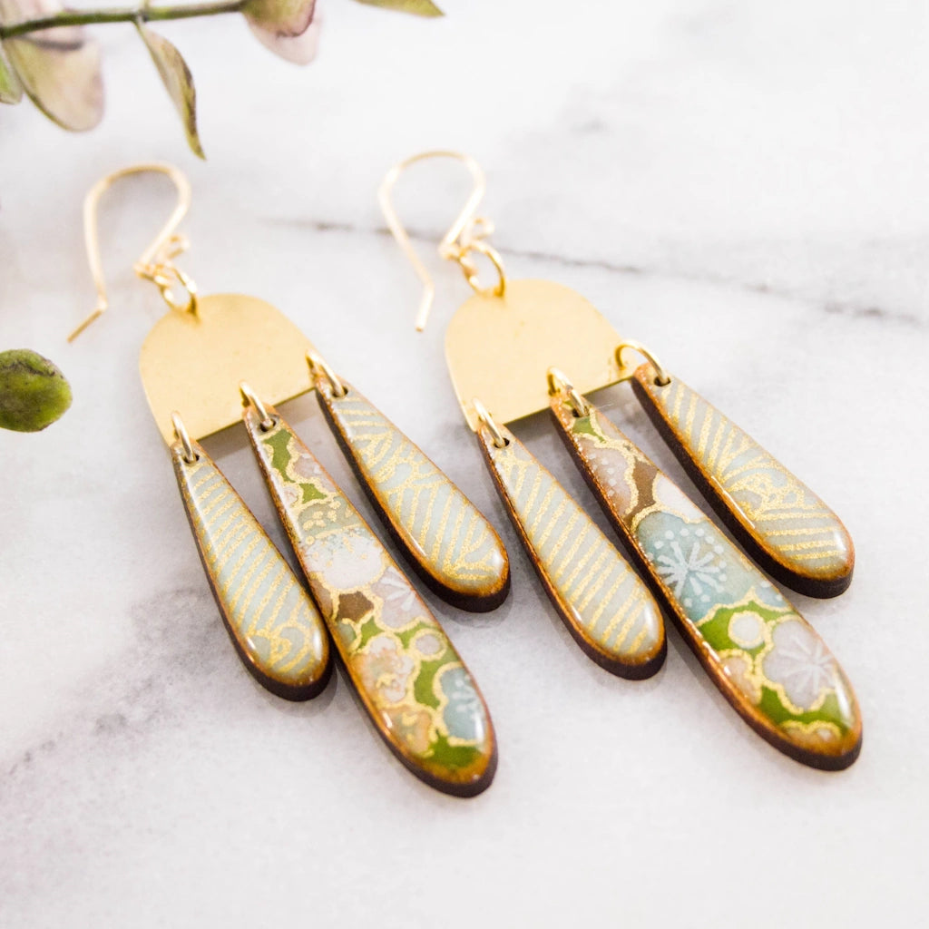 Japanese Triple Raindrop Earrings available from Gift Basket and Florist Shop, Campanula Design Studio of Seattle.