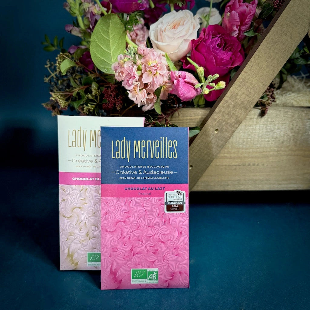 This delicious bar from Lady Merveilles is a delight! Creamy milk chocolate and praline.