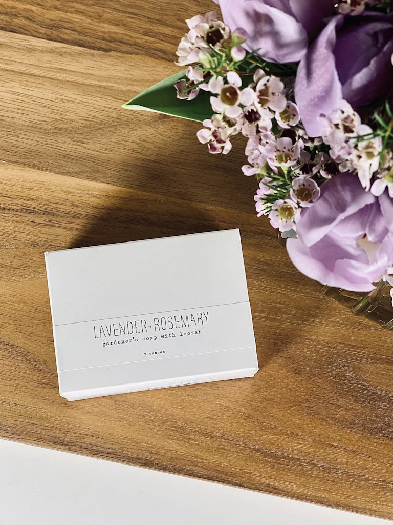 Lavender and Rosemary Bar Soap available along with other spa and self-care gifts from Campanula Design Studio in Seattle.