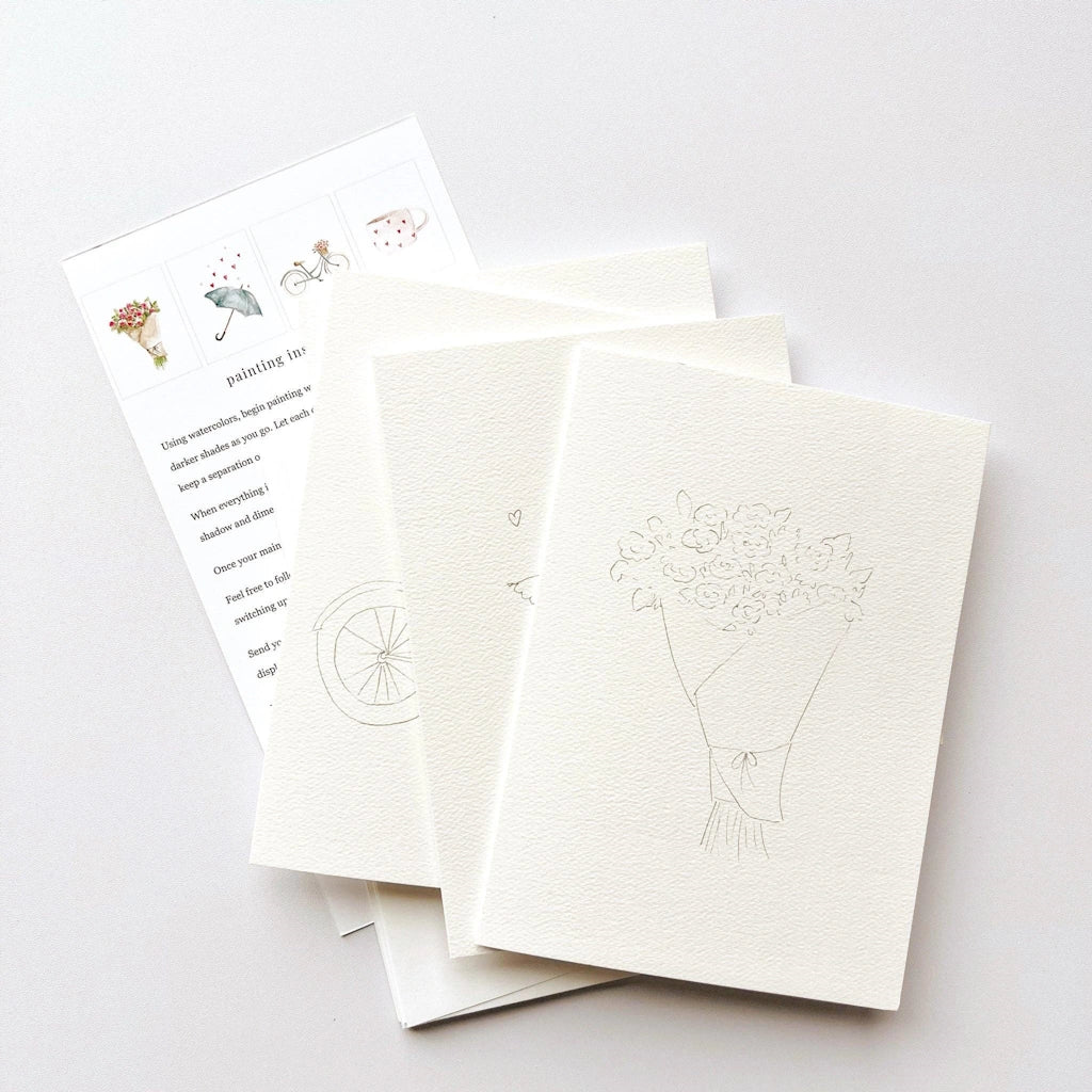 Paint your own watercolor cards to send to loved ones! Available on their own or as part of a Seattle flower delivery or gift basket from Campanula Design Studio in Magnolia.