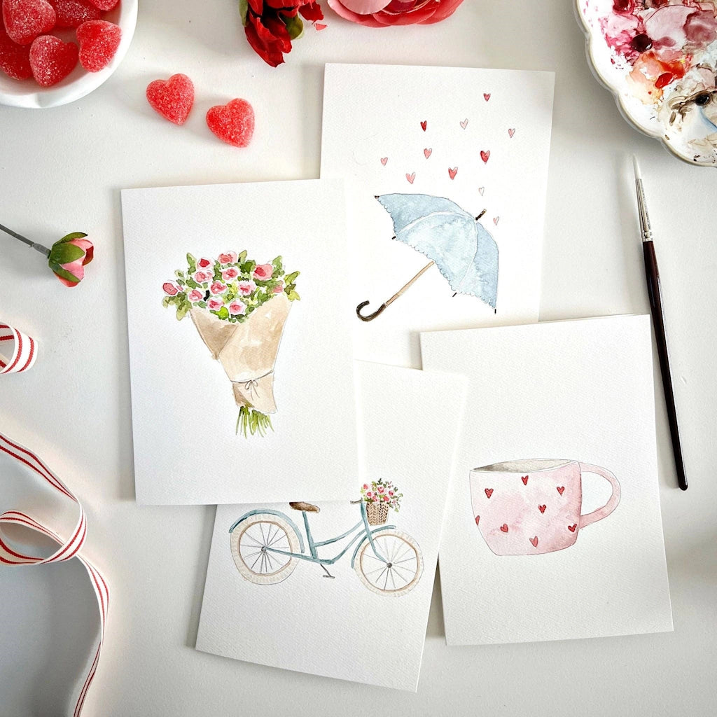 Paint your own watercolor cards to send to loved ones! Available on their own or as part of a Seattle flower delivery or gift basket from Campanula Design Studio in Magnolia.