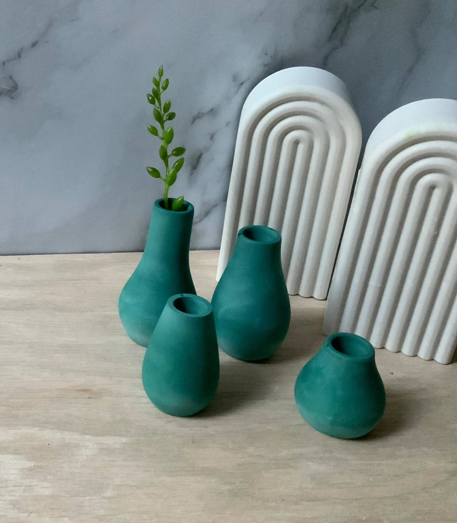 Adorable mini bud vases are perfect for a curio shelf art, tiny flower vase, desk decor, a toothpick holders, spices, and much more. Available from Campanula Design Studio, Seattle florist and gift shop.