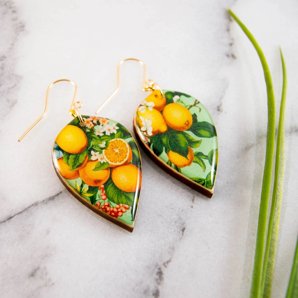 These "Orange Grove Vintage Leaf Earrings" are available for nationwide shipping from Campanula Design Studio in Seattle, or stop by our gift and flower shop in the Magnolia neighborhood. Consider adding a flower arrangement from our Seattle flower shop, one of our gift baskets, or a houseplant for delivery in the greater Seattle area.