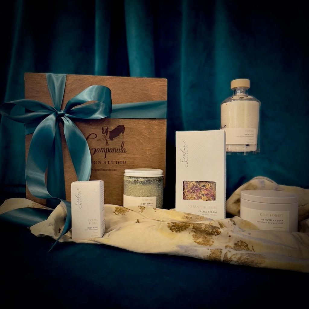 This spa gift package is perfect for your friend who needs a little self-care. Available for nationwide shipping from Campanula Design Studio in Seattle.