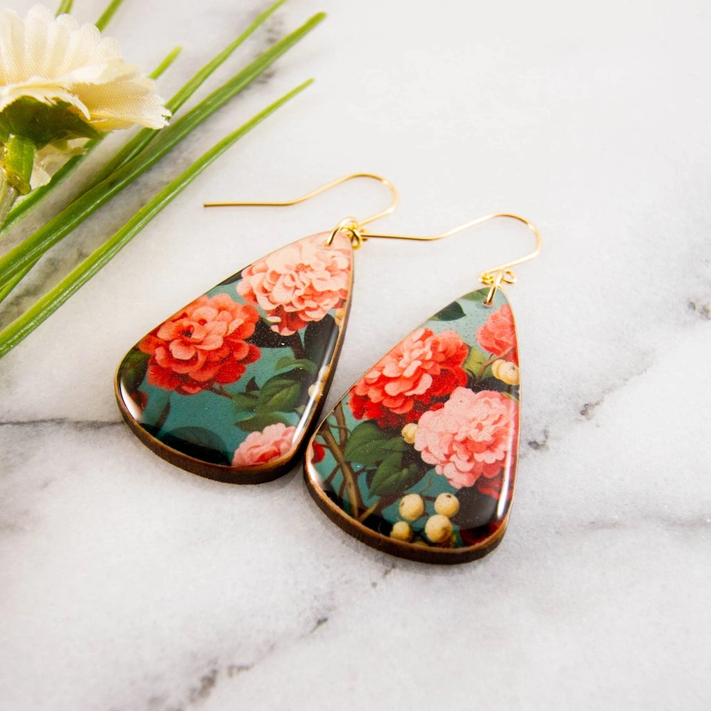 From Campanula Design Studio: Pink Blossom Oversize Teardrop Earrings. Available for pick up in our Seattle flower shop in Magnolia, or nationwide shipping. Add them to one of our flower arrangements, gift baskets, or houseplants for the perfect gift!