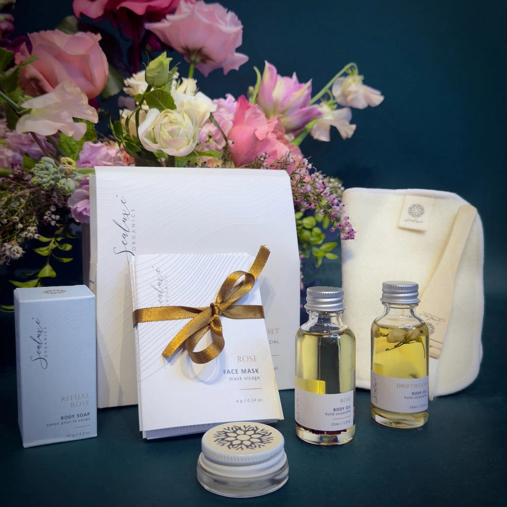 Spa gift set from Campanula Design Studio and Sealuxe. Nationwide shipping, Seattle area delivery, or pick up from our Magnolia flower shop.