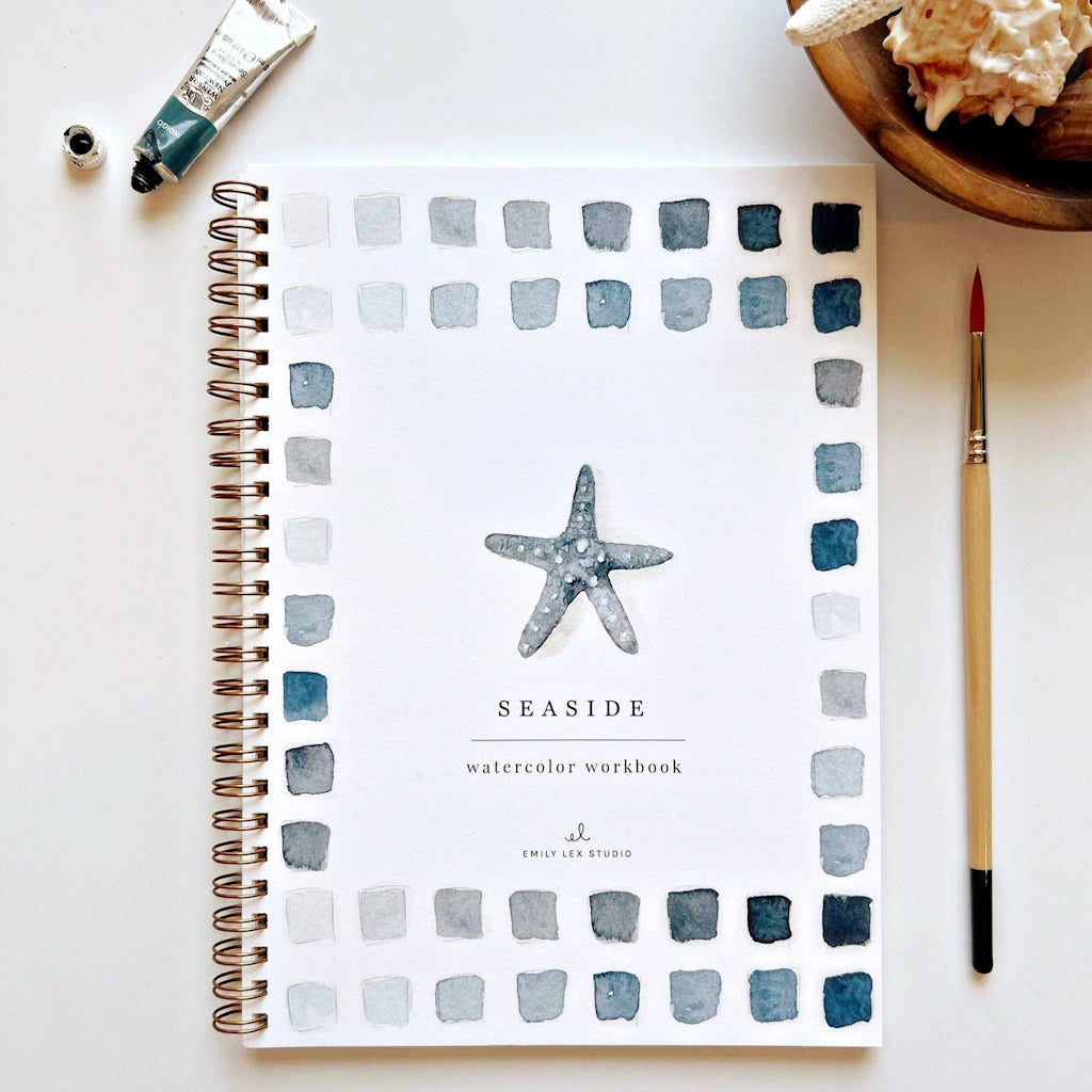 The Seaside Watercolor Workbook includes 12 coastal-themed illustrations with an example of the finished painting, step-by-step instructions, and a lightly illustrated sketch for you to paint. Available from Seattle gift shop, Campanula Design Studio in Magnolia. Purchase on its own for nationwide shipping, or combine with a gift basket, floral arrangment, or houseplant for the perfect gift.