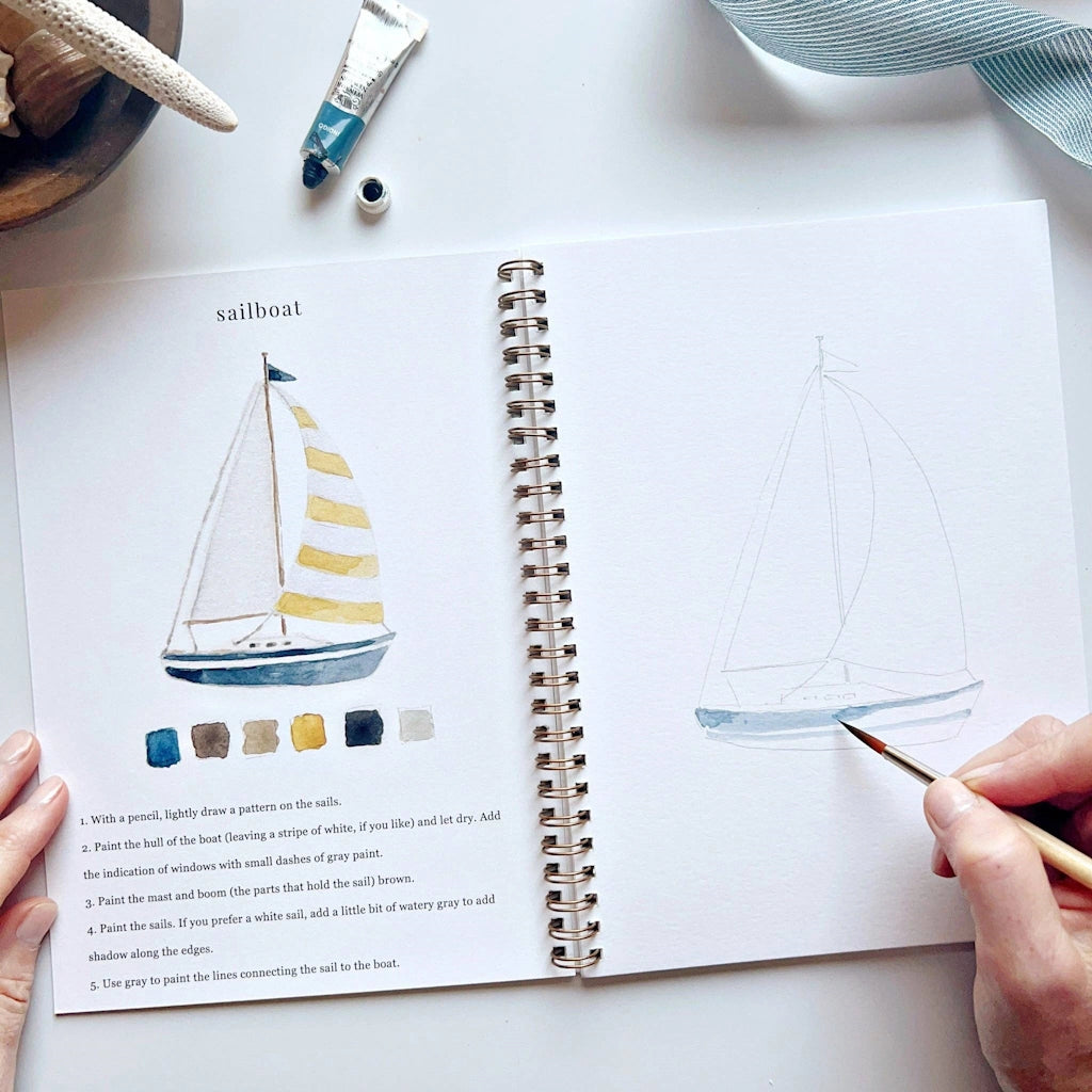 The Seaside Watercolor Workbook includes 12 coastal-themed illustrations with an example of the finished painting, step-by-step instructions, and a lightly illustrated sketch for you to paint. Available from Seattle gift shop, Campanula Design Studio in Magnolia. Purchase on its own for nationwide shipping, or combine with a gift basket, floral arrangment, or houseplant for the perfect gift.