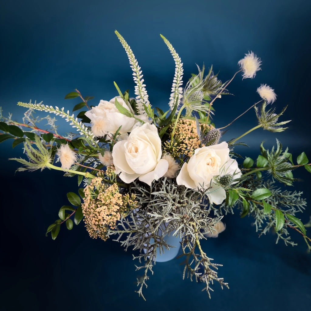 Holiday floral vase arrangement from Seatle's best florist, Campanula Design Studio in Magnolia.