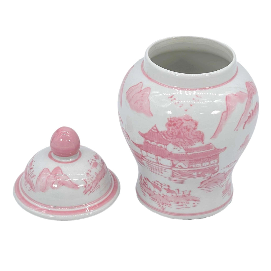 Small Chinoiserie Ceramic Decorative Tea & Ginger Jar 8" Pink