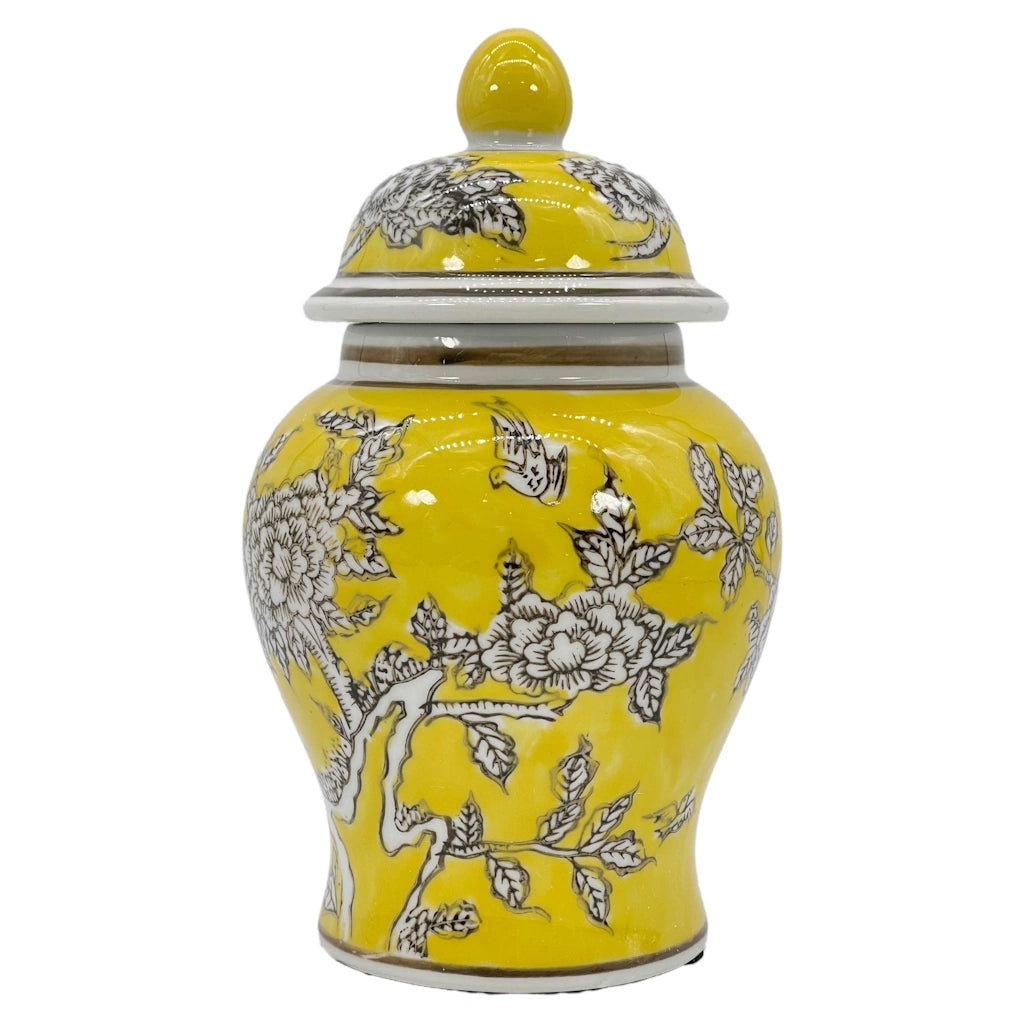 Small Chinoiserie Ceramic Decorative Tea & Ginger Jar 8" Yellow