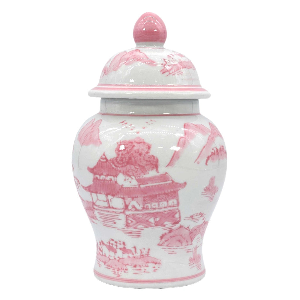 Small Chinoiserie Ceramic Decorative Tea & Ginger Jar 8" Pink