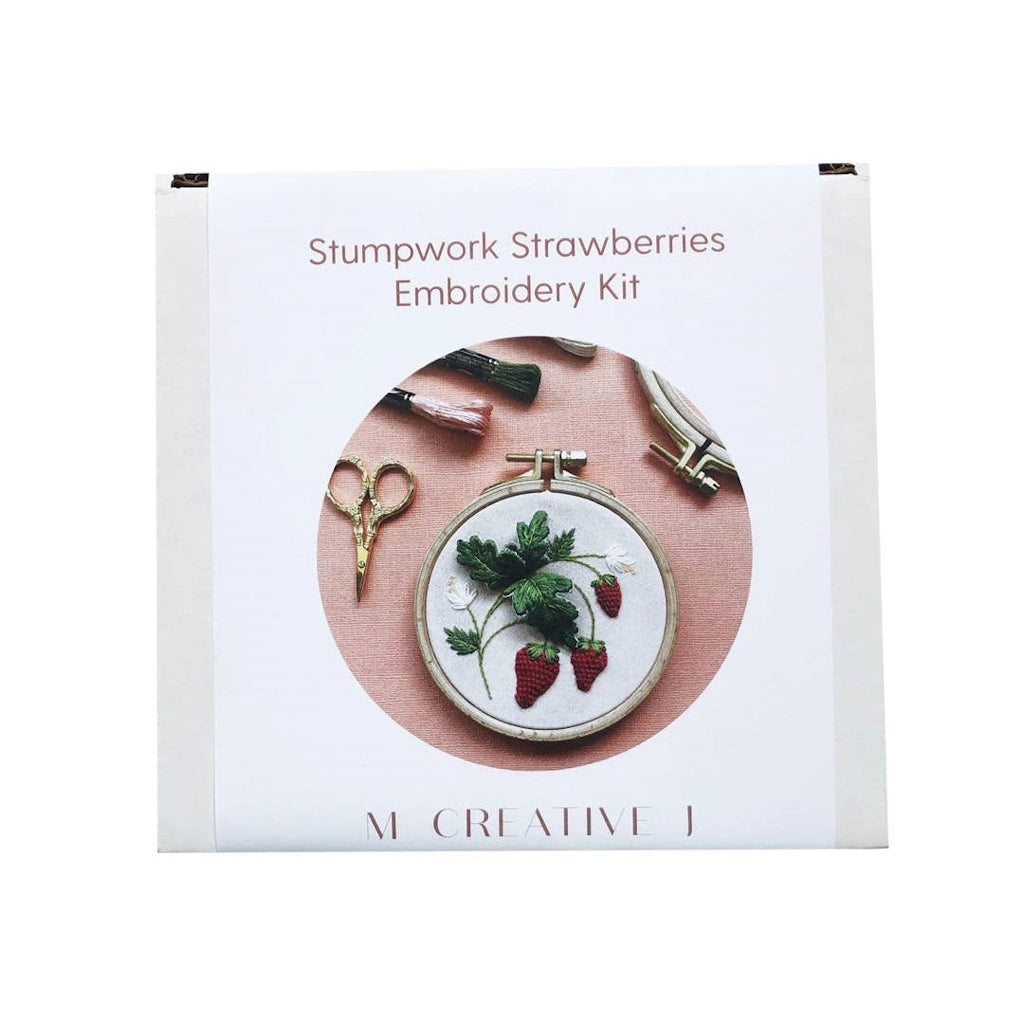 This Stumpwork Strawberry Embroidery DIY kit offers intermediate skill level practice for your craft-loving friend. Shop for this and other gifts online here at Campanula Design Studio.