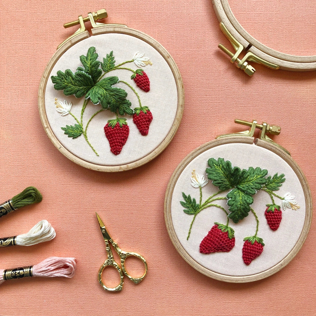 This Stumpwork Strawberry Embroidery DIY kit offers intermediate skill level practice for your craft-loving friend. Shop for this and other gifts online here at Campanula Design Studio.