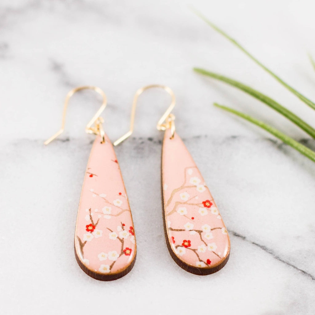 Teardrop Pale Pink Cherry Blossom Earrings available from Seattle florist, Campanula Design Studio for nationwide shipping or greater Seattle delivery.