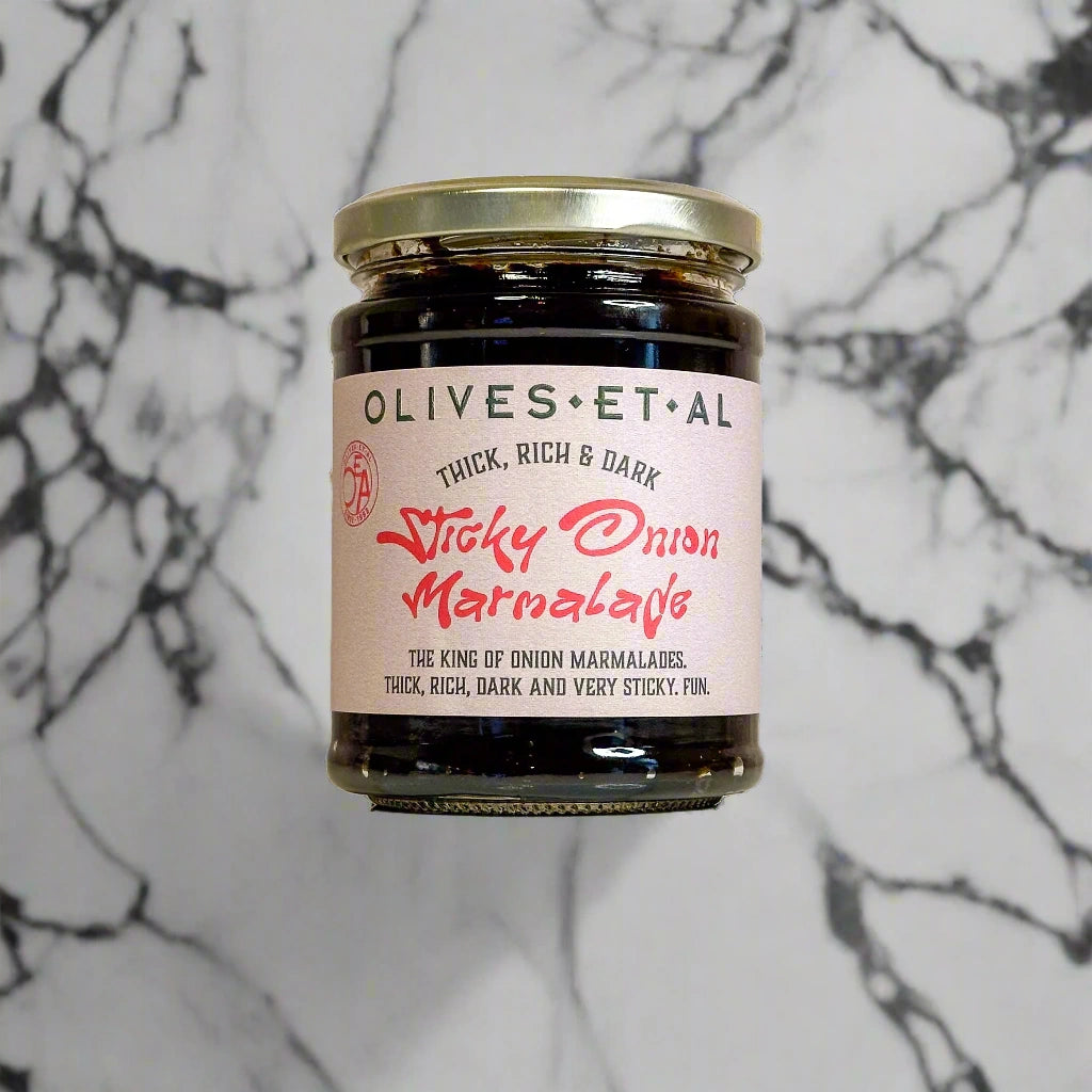 Sticky onion marmalade. Available from Seattle florist and gift basket company, Campanula Design Studio for nationwide shipping, or combine it with a floral arrangement, houseplant, gifts, or a gift basket for the perfect treat for you foodie friend.