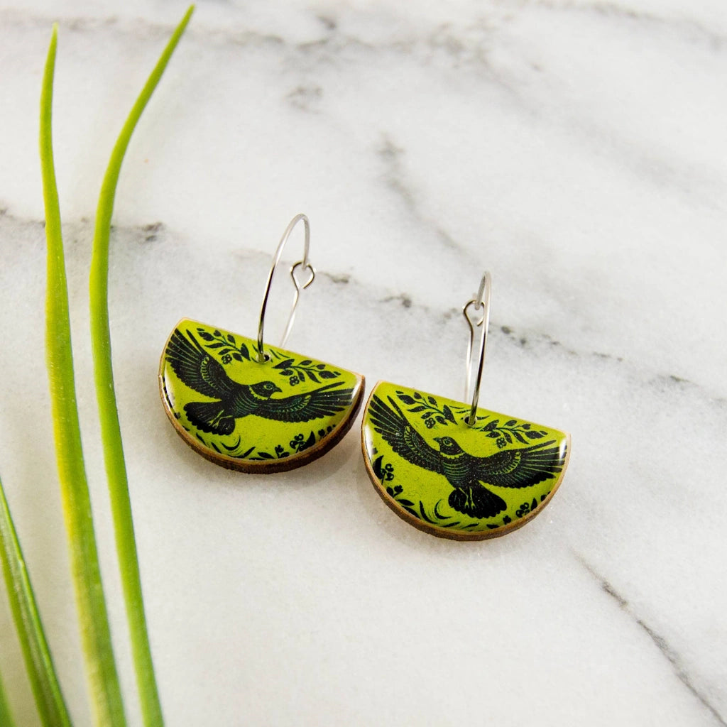 Vintage Citron Raven Drop Hoop Earrings from Campanula Design Studio, Seattle florist and gift basket shop.