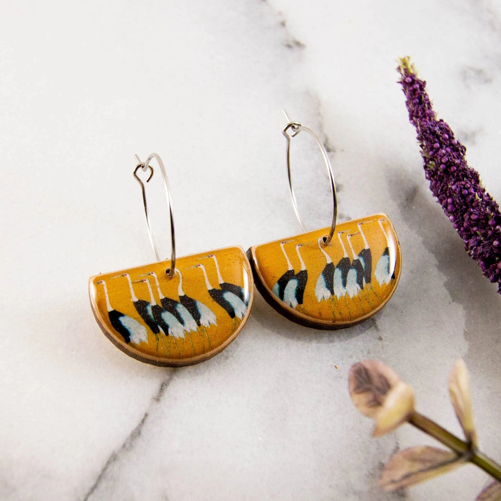 These Vintage Japanese Heron Drop Hoop Earrings are available for nationwide shipping from Seattle florist, Campanula Design Studio.