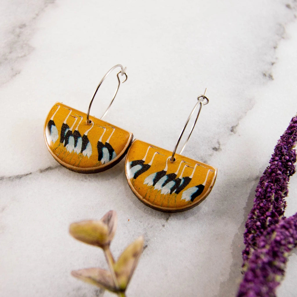 These Vintage Japanese Heron Drop Hoop Earrings are available for nationwide shipping from Seattle florist, Campanula Design Studio.