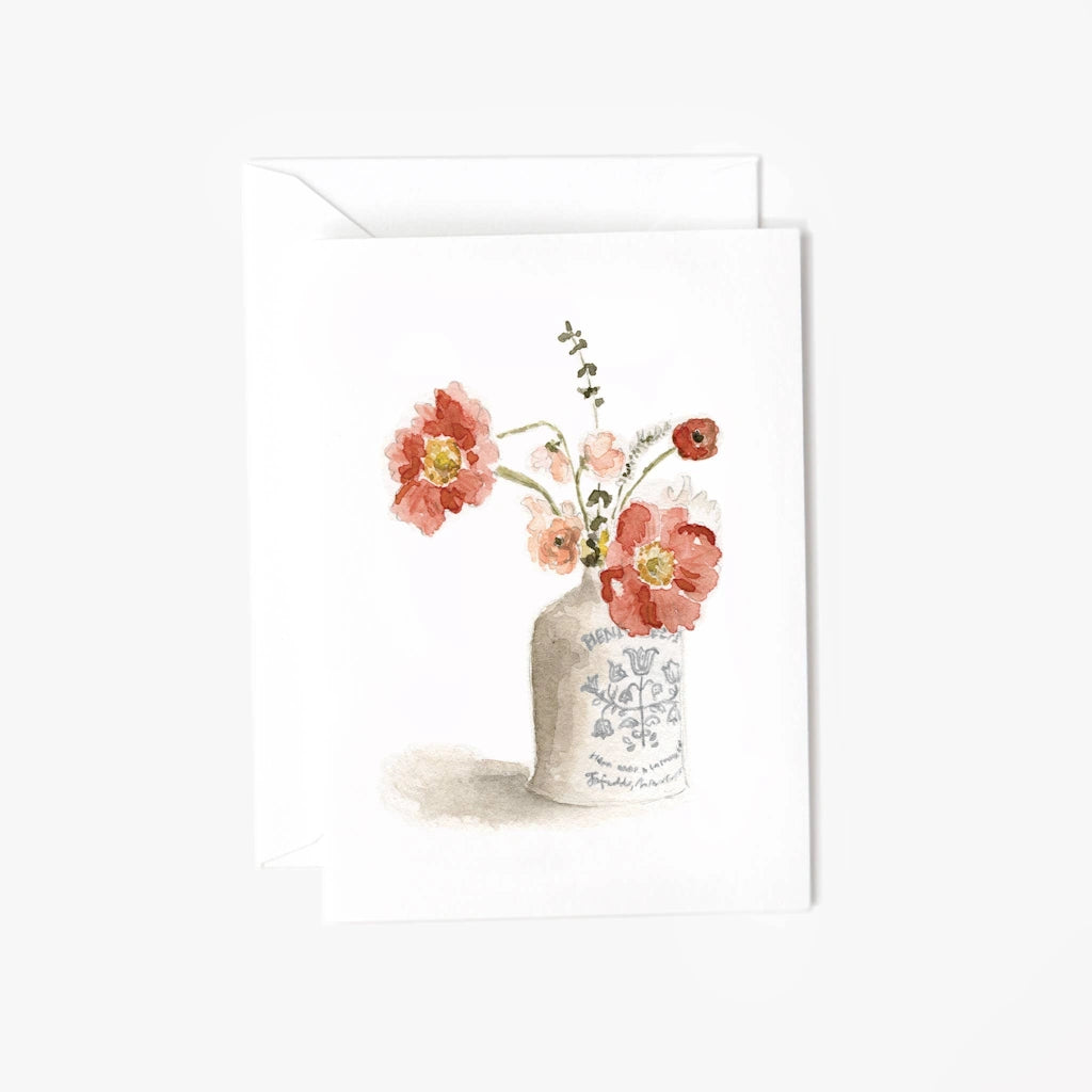 A mini greeting card featuring a watercolor of a bouquet of flowers. Available along with our floral arrangements and gift baskets for Seattle flower delivery.