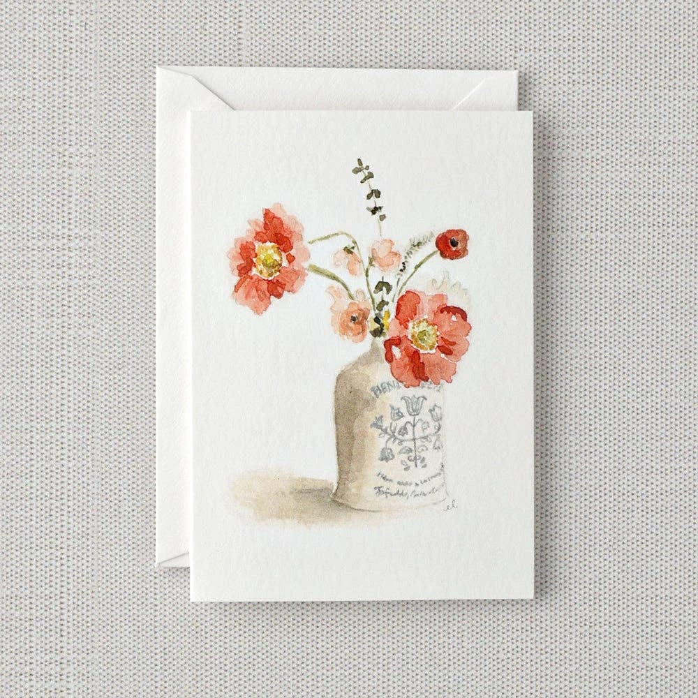 A mini greeting card featuring a watercolor of a bouquet of flowers. Available along with our floral arrangements and gift baskets for Seattle flower delivery.