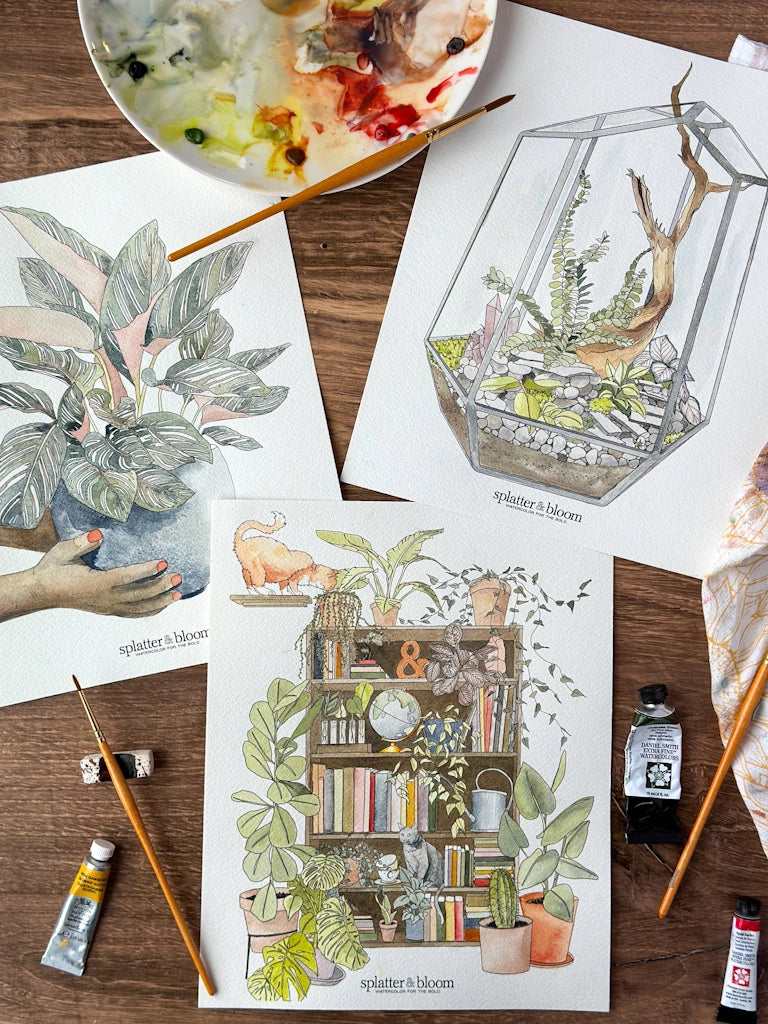 Watercolor kit, for adults, for kids, gift ideas, beginner watercolor, indoor activity, indoor plant theme. Available from Campanula Design Studio in Seattle.