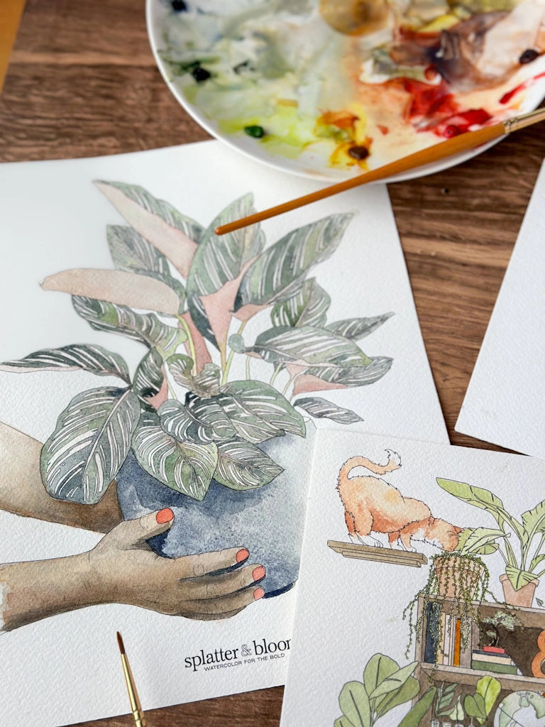 Watercolor kit, for adults, for kids, gift ideas, beginner watercolor, indoor activity, indoor plant theme. Available from Campanula Design Studio in Seattle.