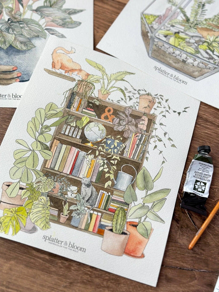 Watercolor kit, for adults, for kids, gift ideas, beginner watercolor, indoor activity, indoor plant theme. Available from Campanula Design Studio in Seattle.