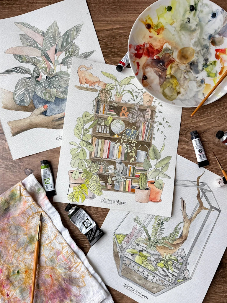 Watercolor kit, for adults, for kids, gift ideas, beginner watercolor, indoor activity, indoor plant theme. Available from Campanula Design Studio in Seattle.