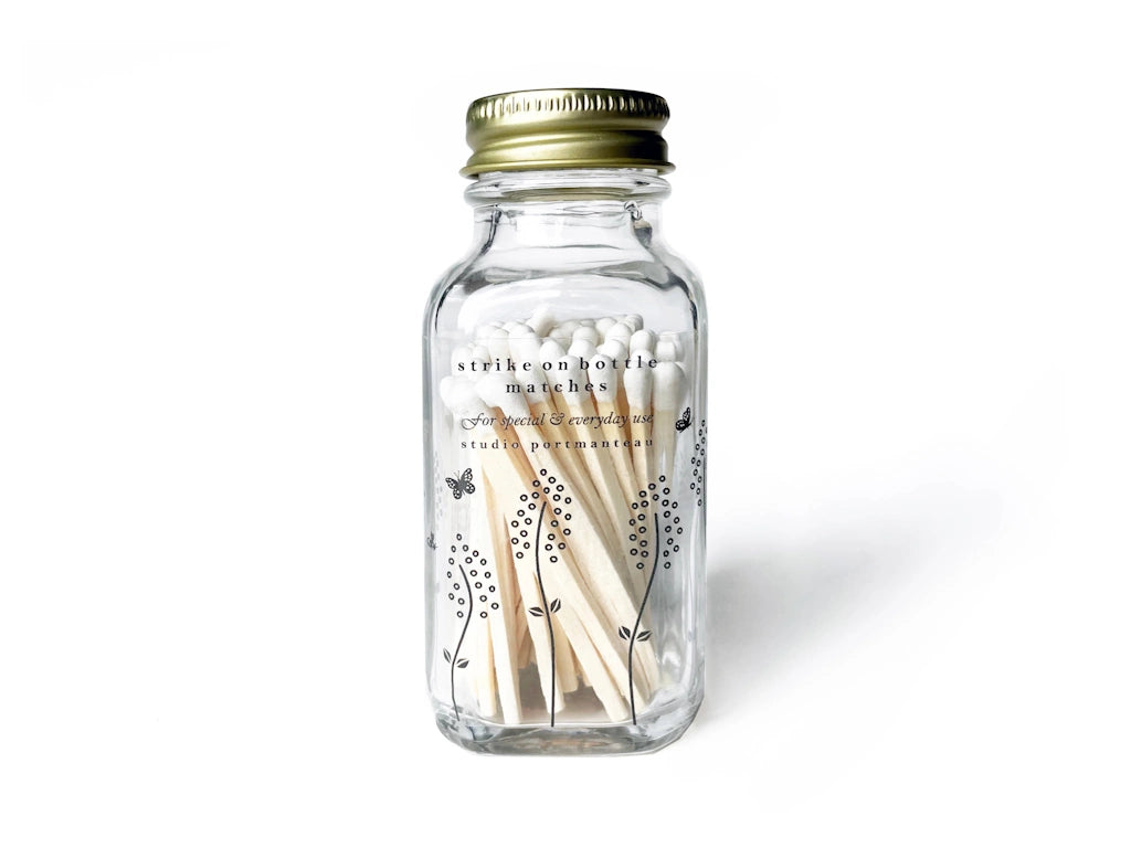 Wildflower 2" White Match Jar Available from Campanula Design Studio of Seattle - pair it with one of our gift baskets containing candles to light up the perfect gift.