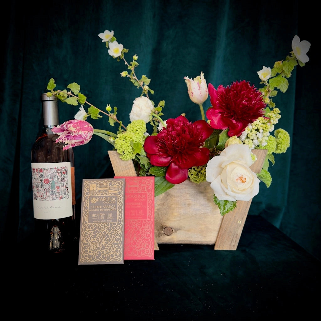 This Mother's Day, give your Mother the gift of flowers, wine and chocolate to let her know how much you love her. Available from Campanula Design Studio in Seattle. 